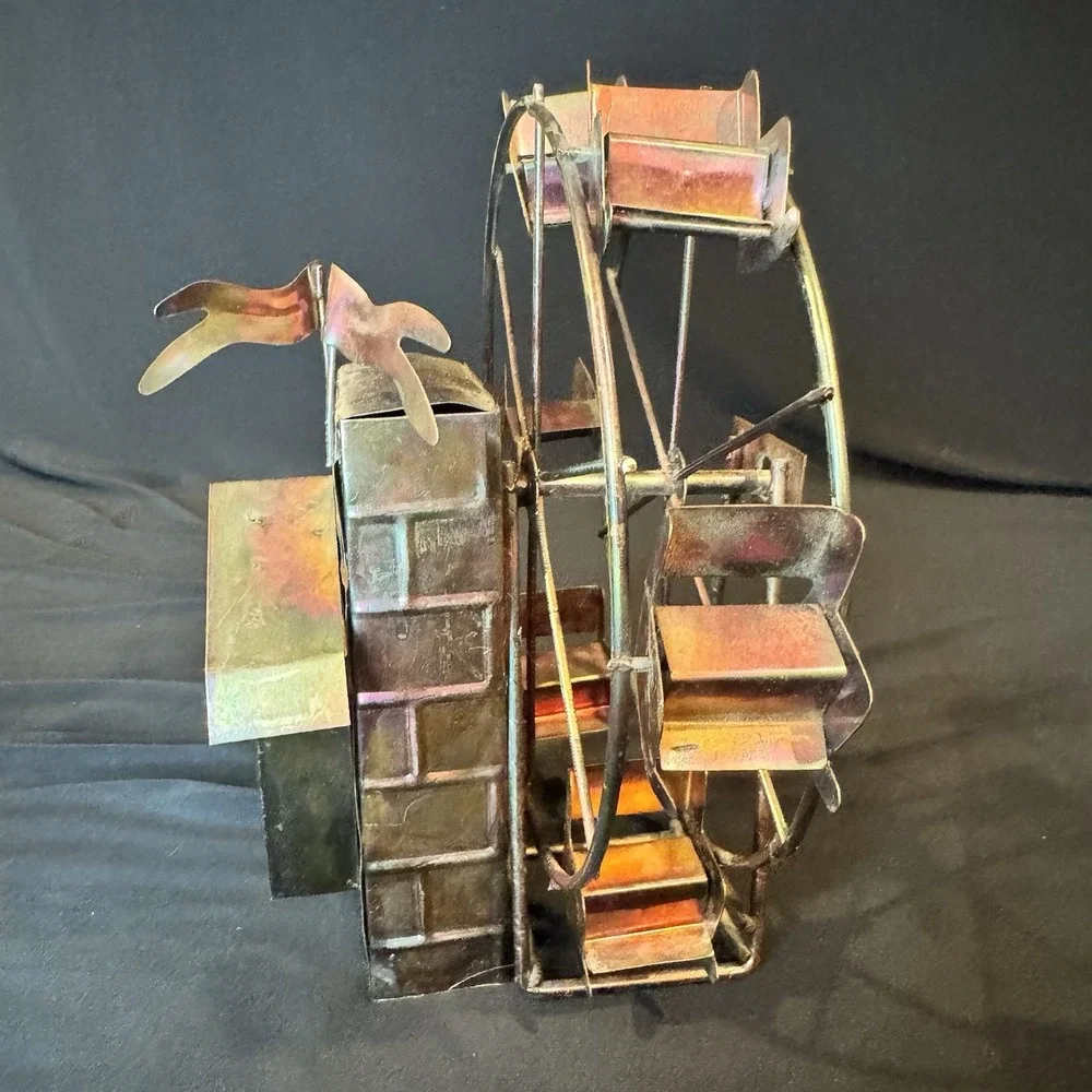 Vintage Copper Tin and Wire Mechanical Ferris Wheel Music Box Works Tested